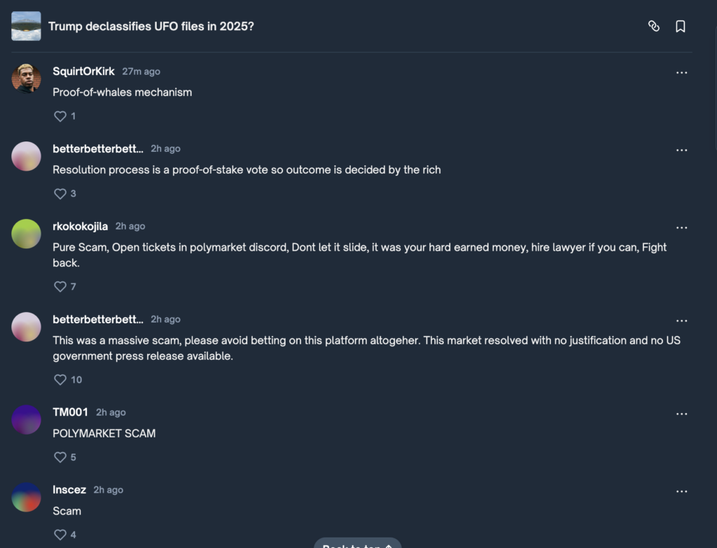 Polymarket UFO market comments